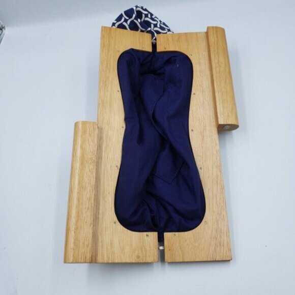 Old Navy Retro Style Wood handle Clutch Navy Blue Off White - Picture 3 of 15